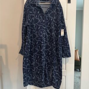 Fashion to Figure Blue Notched Collar Cuffed Sleeve Dress